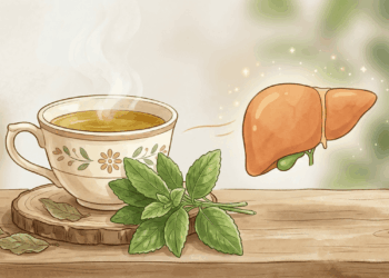 O chá de boldo auxilia na saúde do fígado e melhora a absorção de nutrientes