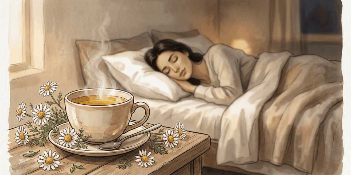 O chá de camomila auxilia na qualidade do sono e equilibra o açúcar no sangue