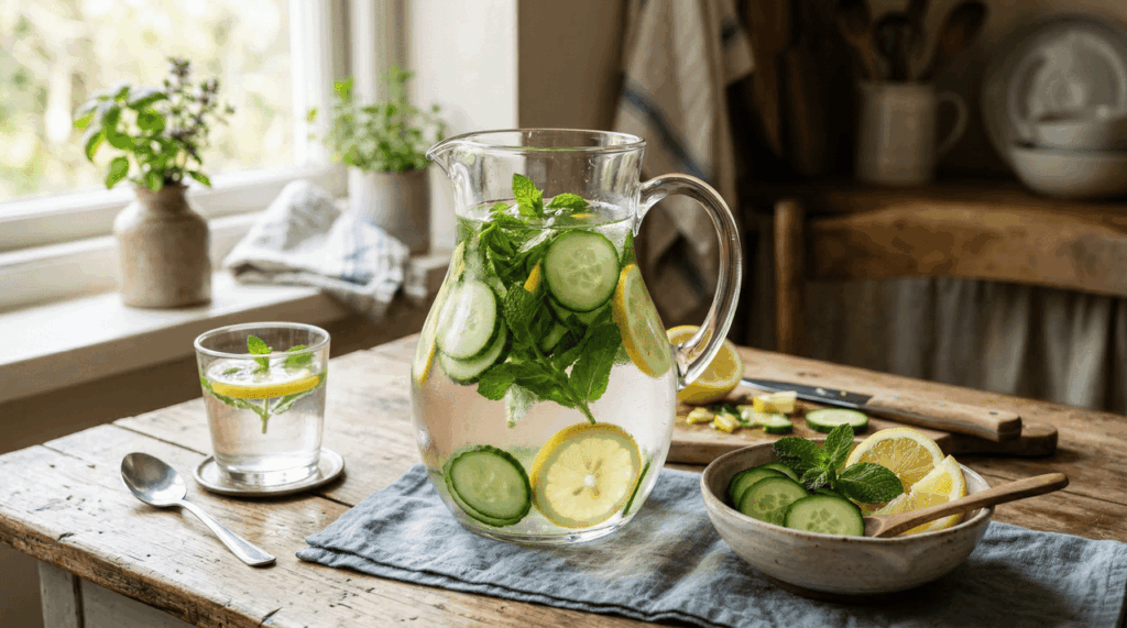 Um copo diário desta combinação ajuda a hidratar e a recuperar naturalmente a elasticidade da pele ressecada