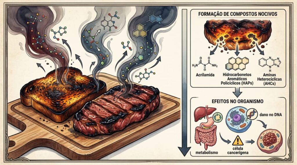 Por que você deve evitar comer alimentos queimados?