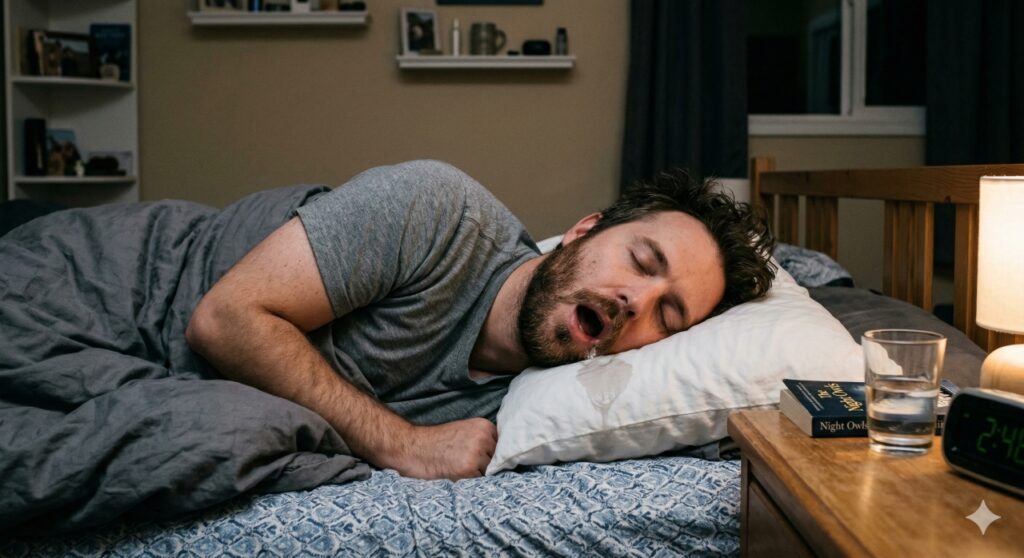 Respiração pela boca durante o sono aumenta a salivação e pode estar ligada a congestão nasal, ronco ou distúrbios do sono.