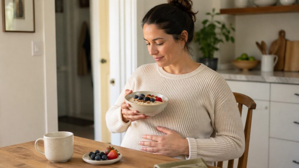 Pessoa faz uma refeição rica em fibras que transmite saciedade de forma natural.