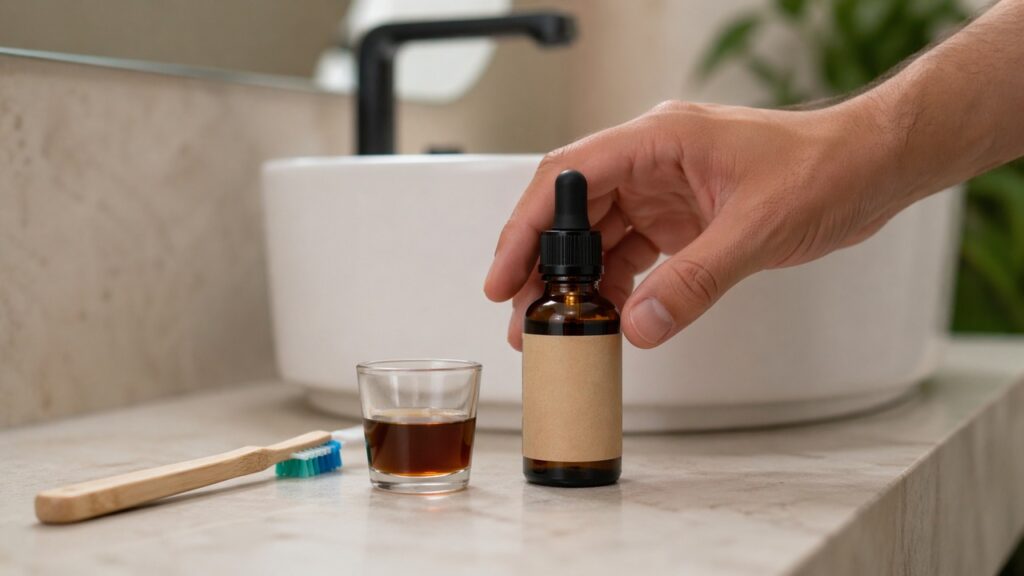 O extrato de própolis pode entrar como apoio local no cuidado com a saúde bucal.