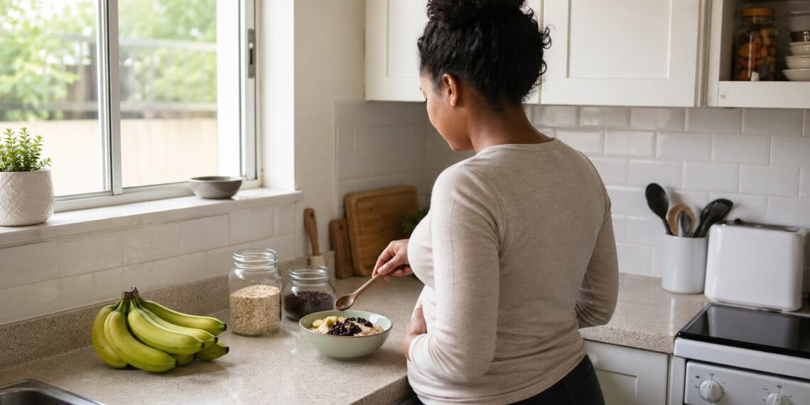 Pessoa preparando alimentos com amido resistente para apoiar o intestino e o fígado.