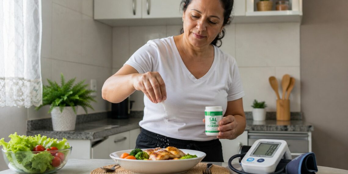 Sal com potássio sendo usado com cuidado em uma rotina voltada ao controle da pressão.