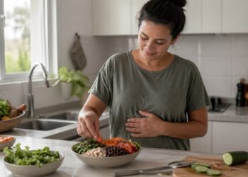 Alimentos ricos em fibras sendo preparados para apoiar a microbiota intestinal.