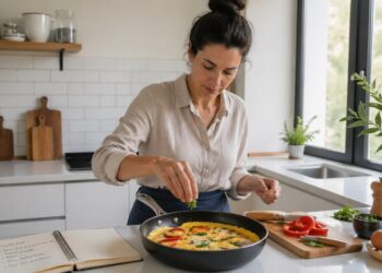 Ovos e legumes sendo preparados em uma rotina ligada à colina, memória e metabolismo.