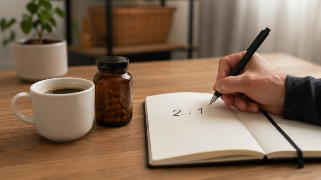 Ajustar a dose de cafeína e L-teanina ajuda a manter foco sem exagerar no estímulo.