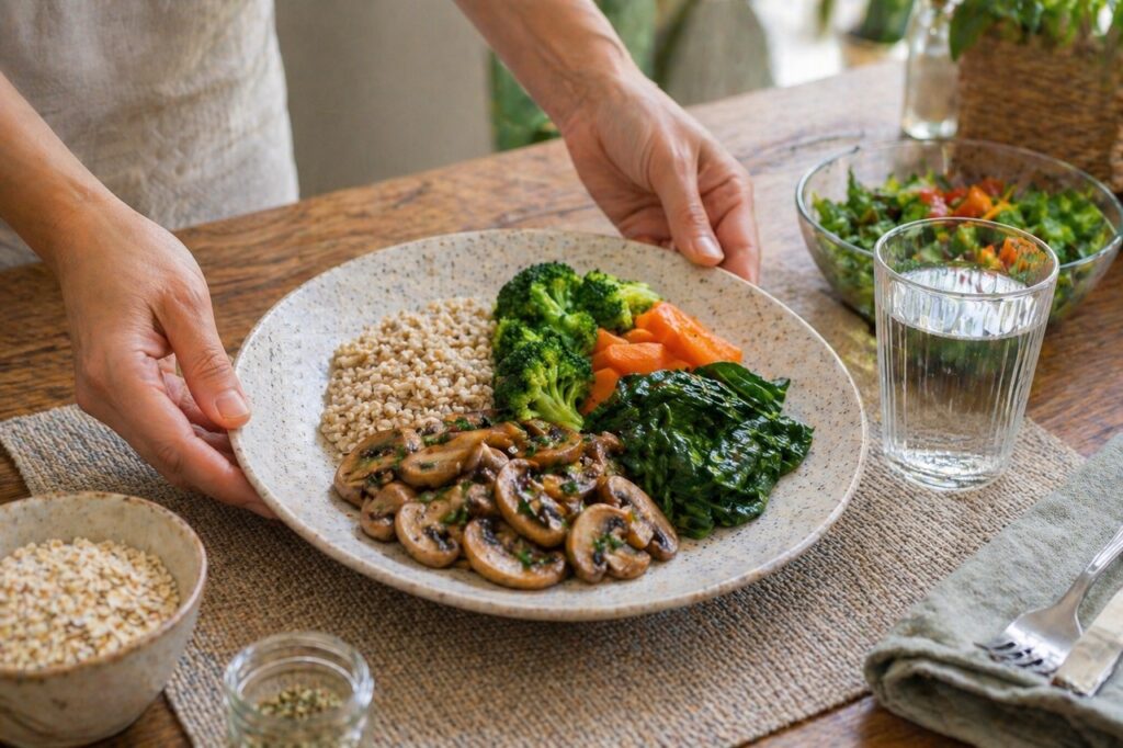 Uma alimentação rica em compostos antioxidantes apoia a defesa celular ao longo do tempo.