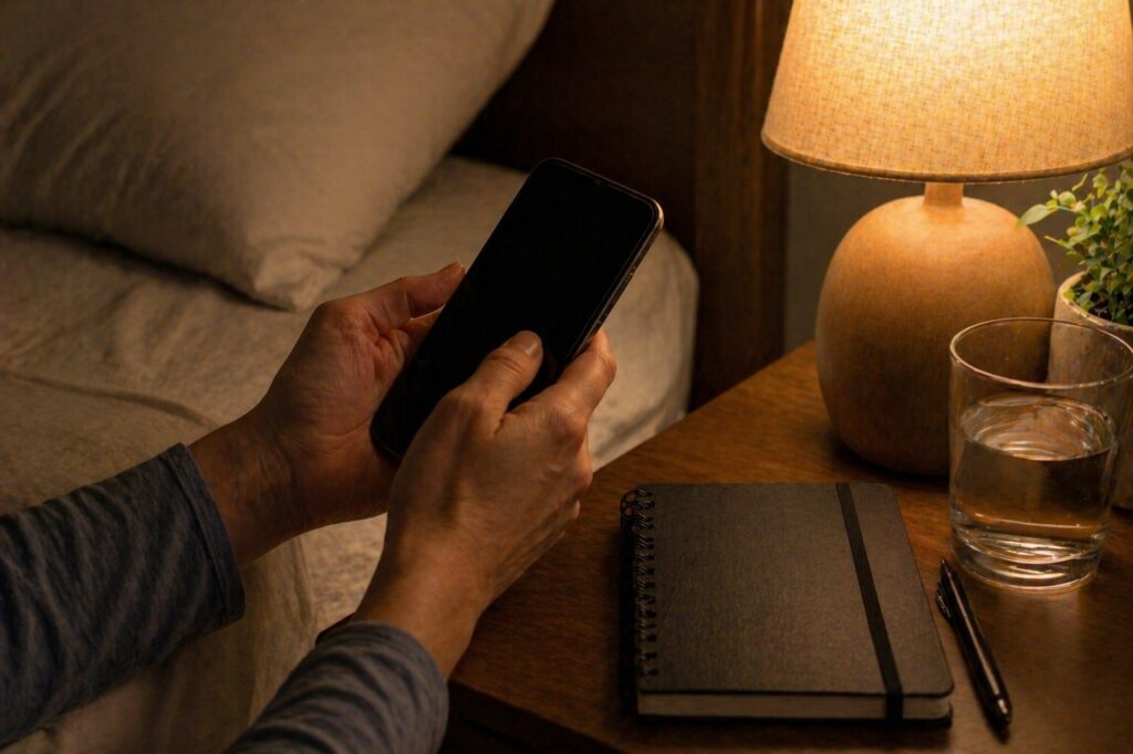 Uma rotina noturna mais calma ajuda a reduzir estímulos que prejudicam o sono e o metabolismo.