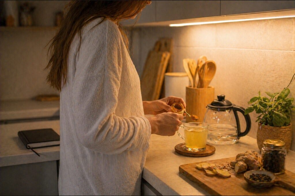 Uma rotina calma pode complementar hábitos que favorecem serotonina e equilíbrio emocional.