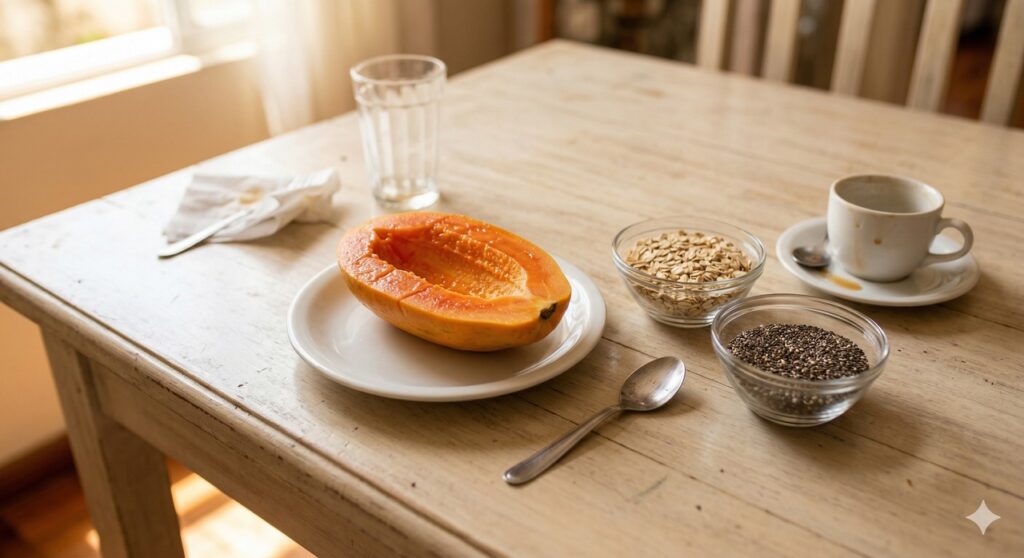 Mamão servido após a refeição como opção simples para melhorar a digestão e reduzir o inchaço