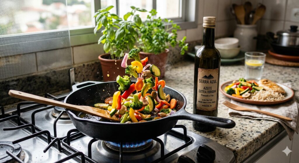 Azeite extra virgem pode ser usado no fogo moderado sem perder seu papel na alimentação