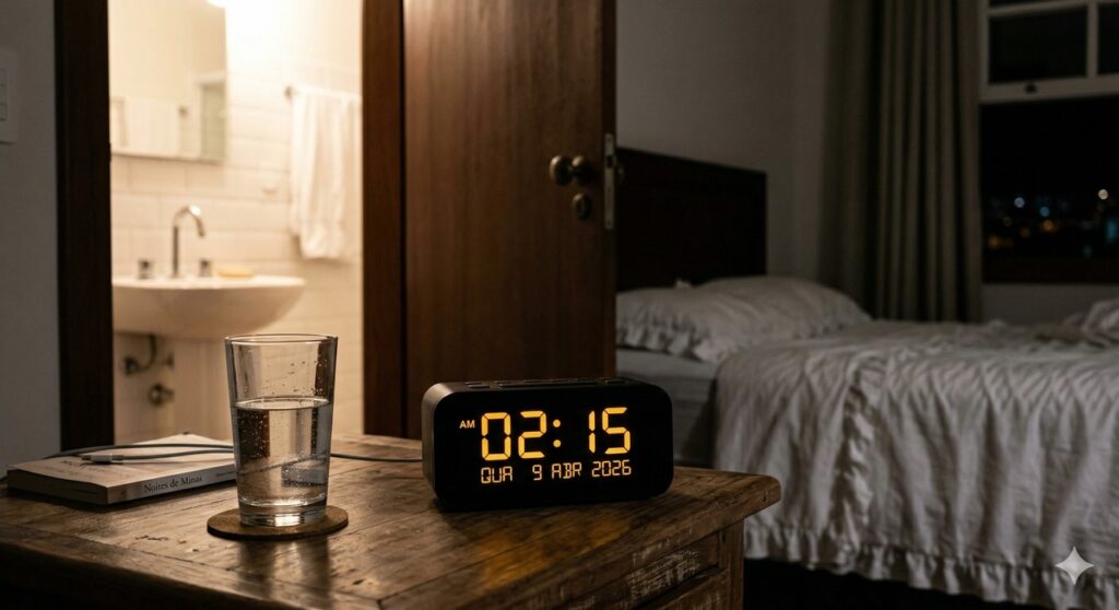 Ambiente noturno com elementos que remetem à vontade de urinar durante a madrugada