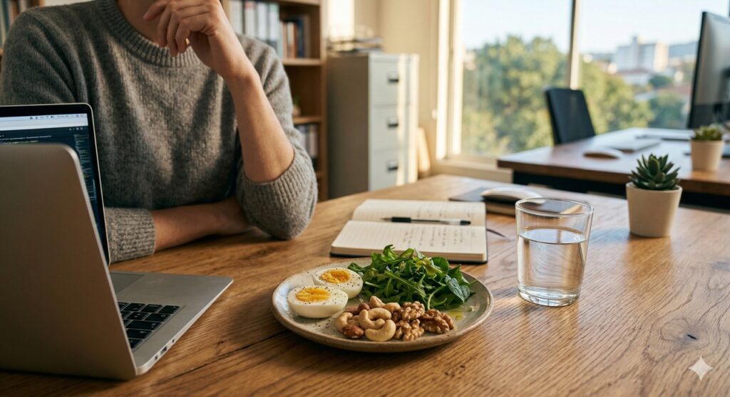 Sinais de fadiga à tarde aparecem ao lado de alimentos ricos em nutrientes