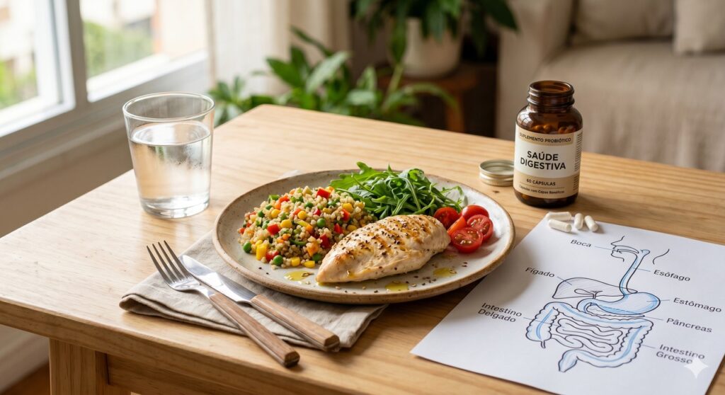 Cena mostra elementos que remetem à relação entre digestão e mau hálito persistente