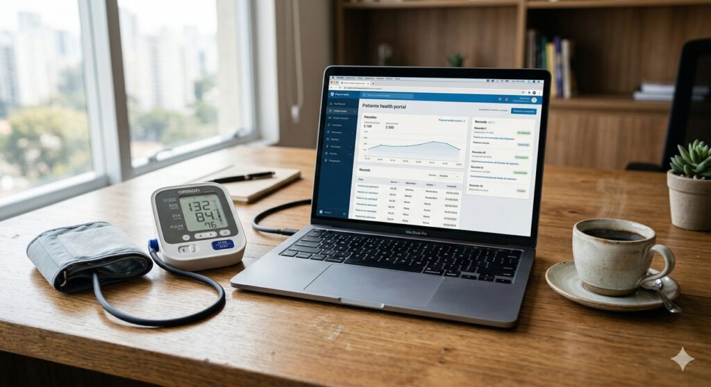 Cena mostra objetos de rotina profissional associados ao estresse e ao controle da pressão arterial