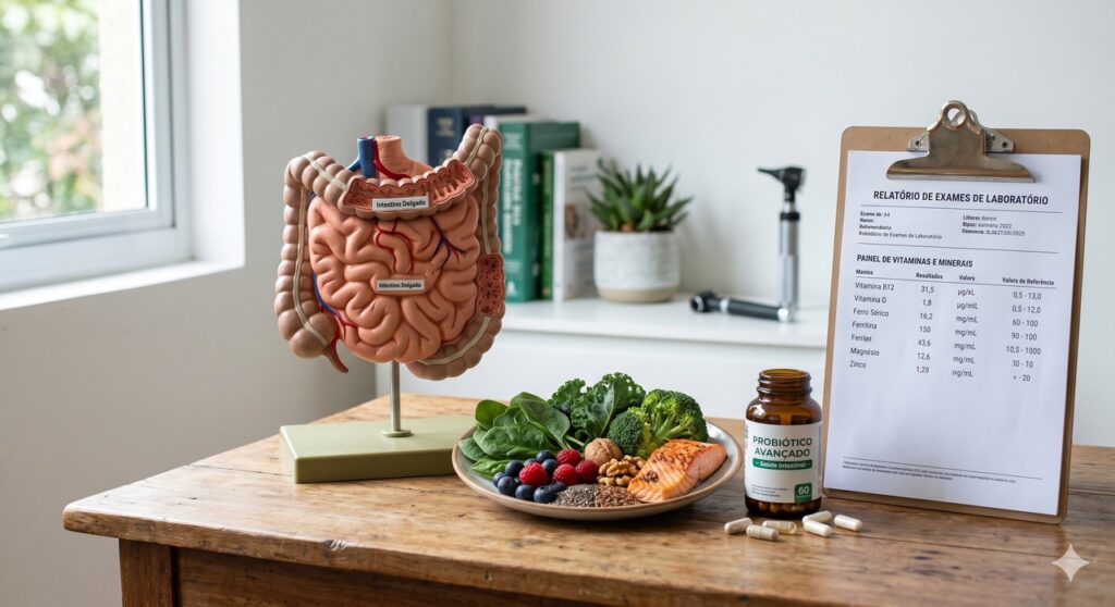 Cena mostra o intestino e fatores ligados à absorção de nutrientes