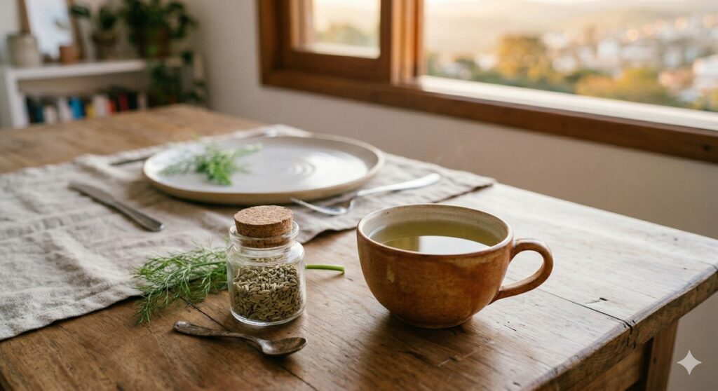 O chá de erva-doce pode ajudar a aliviar gases e estufamento antes do jantar