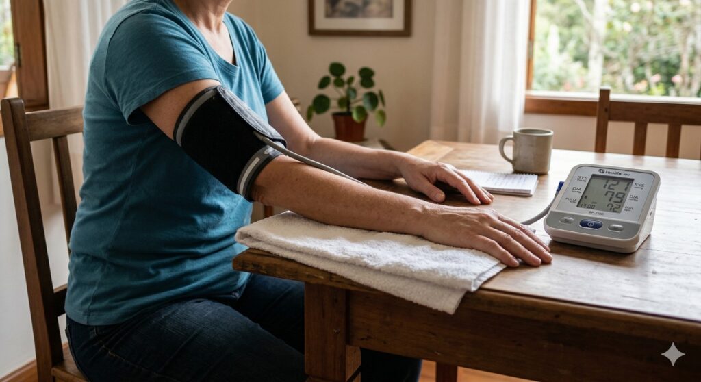 Posição correta do braço ajuda a medir a pressão com mais precisão.