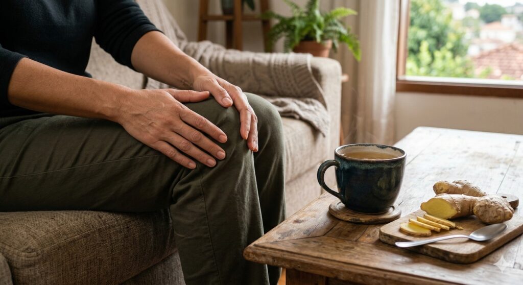 O gengibre pode atuar como aliado complementar no alívio da inflamação articular.