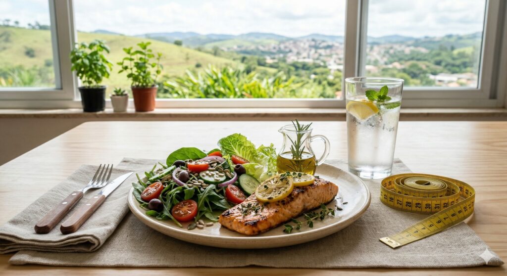 Refeição leve e elementos de rotina saudável ligados à redução da gordura no fígado