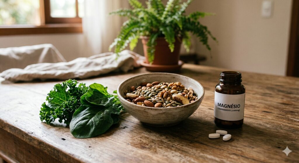 Magnésio pode ajudar no relaxamento muscular e no controle da ansiedade.