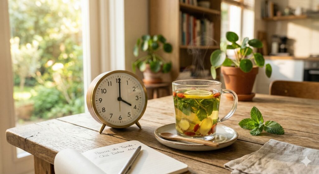 O horário do consumo influencia diretamente os efeitos do chá detox no organismo