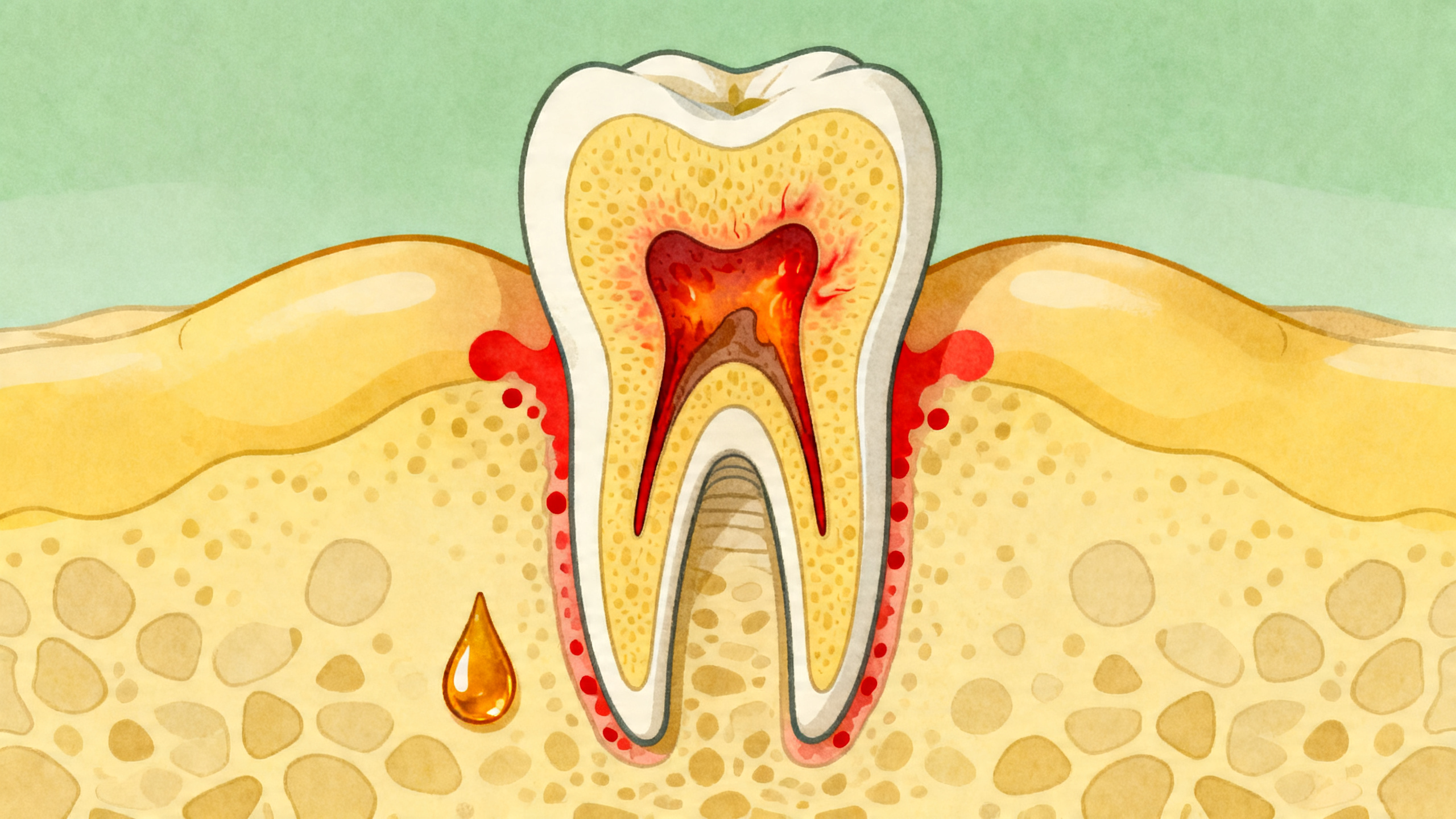 Eugenol pode modular a inflamação local, mas não trata a causa.