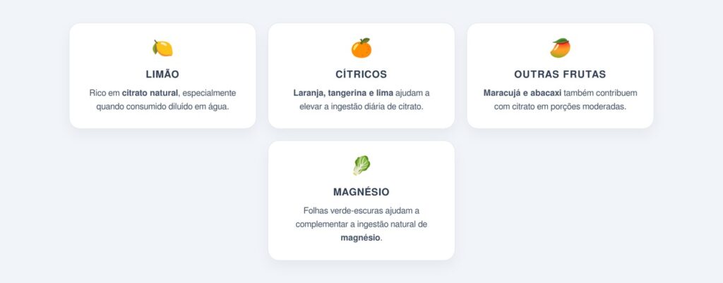 Quais alimentos fornecem citrato e magnésio naturalmente?