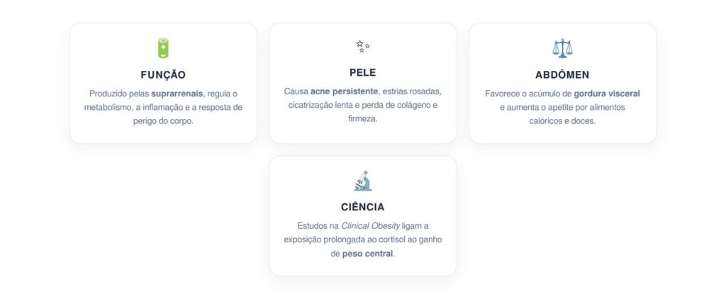Os sinais de cortisol alto que aparecem na pele e no abdômen