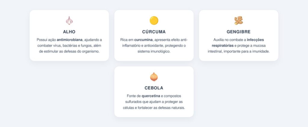 Quais são os principais benefícios de cada tempero para a imunidade?