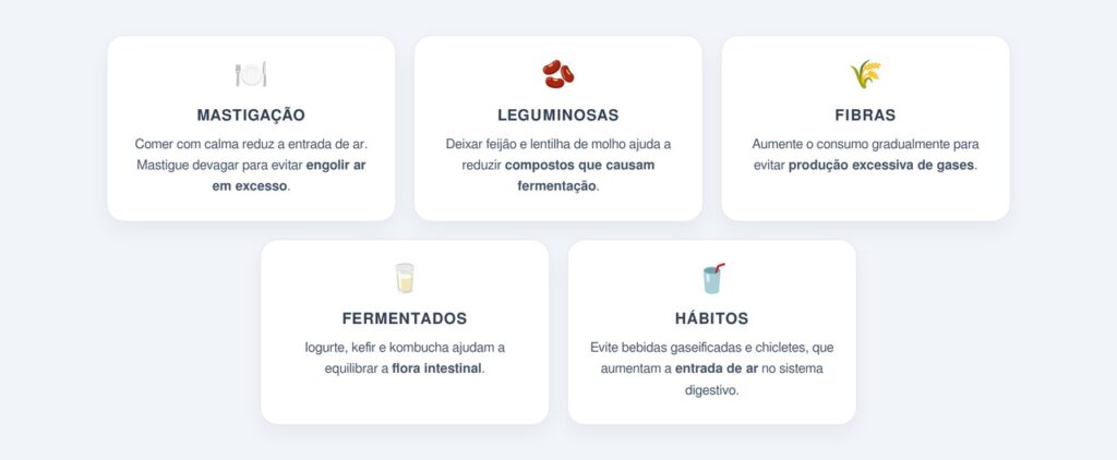 Quais ajustes alimentares ajudam a reduzir os gases?