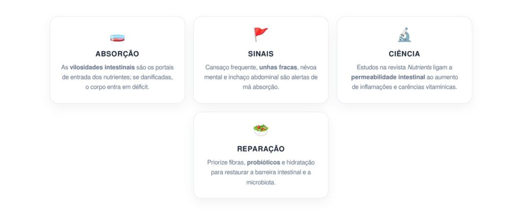 O que acontece com a absorção de nutrientes quando o intestino apresenta risco e como tratar