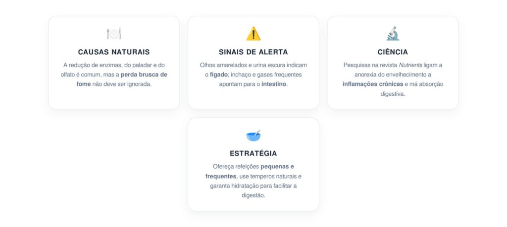 Como saber se a falta de apetite no idoso é risco de problema no fígado ou intestino