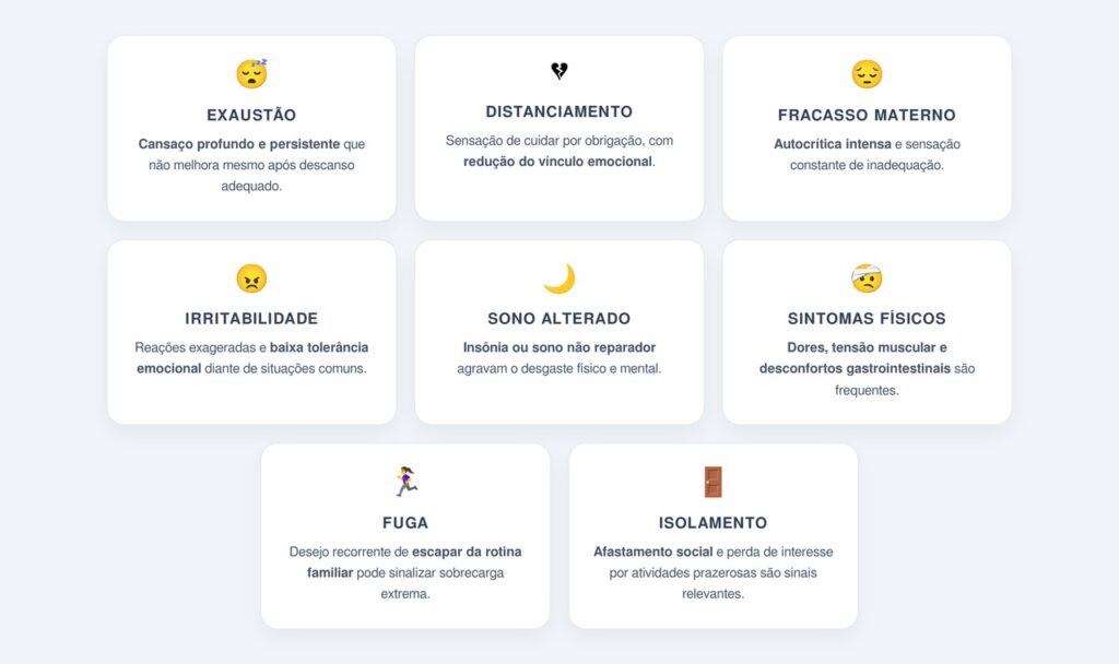 Quais são os sinais clínicos do burnout materno?