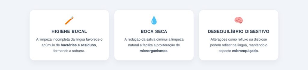 Quais são os três motivos mais comuns da saburra branca frequente?