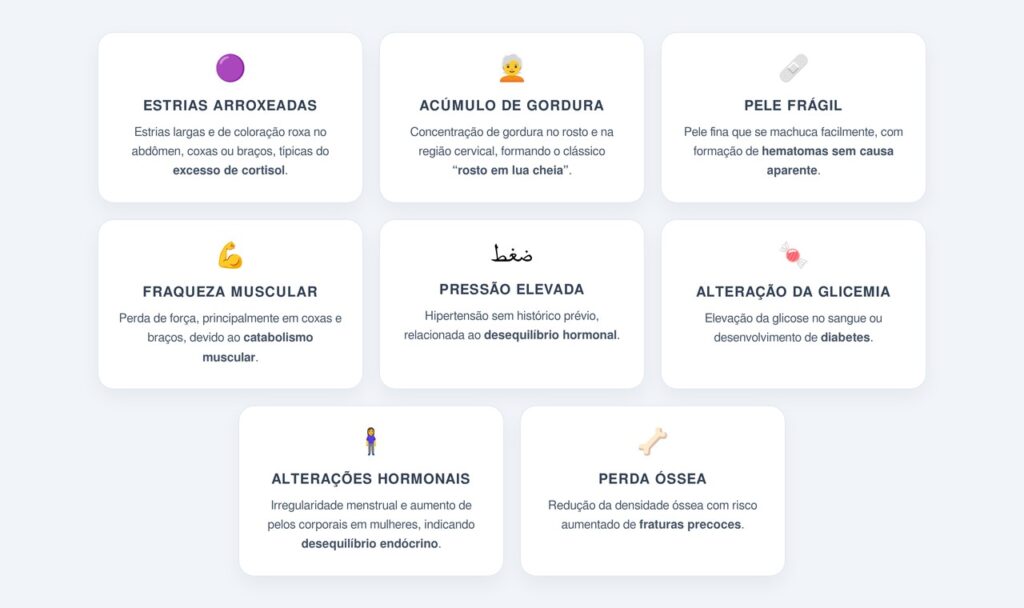 Quais sinais físicos são exclusivos do hipercortisolismo?