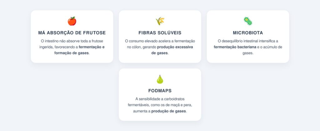 Quais são os quatro motivos principais para o excesso de gases?