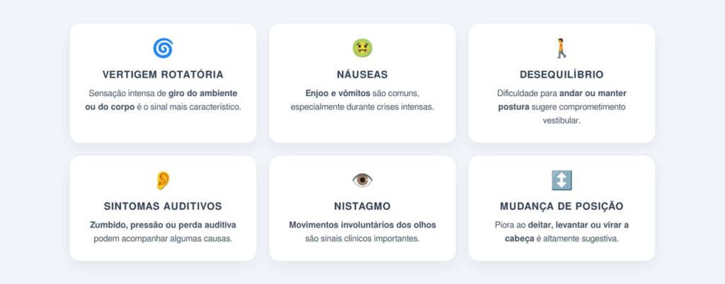 Quais são os sintomas típicos da tontura por problema vestibular?