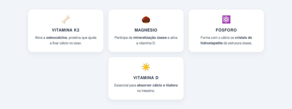 Quais nutrientes atuam junto com o cálcio na saúde óssea?