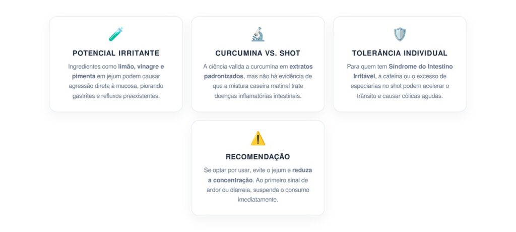 Shots matinais concentrados ajudam a tratar o intestino inflamado ou apresentam risco de irritação aguda?