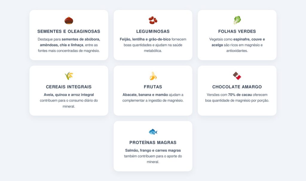 Quais são os principais alimentos ricos em magnésio?
