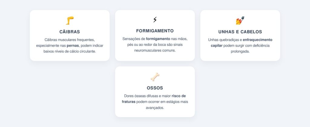 Quais são os sinais de deficiência de cálcio no corpo?