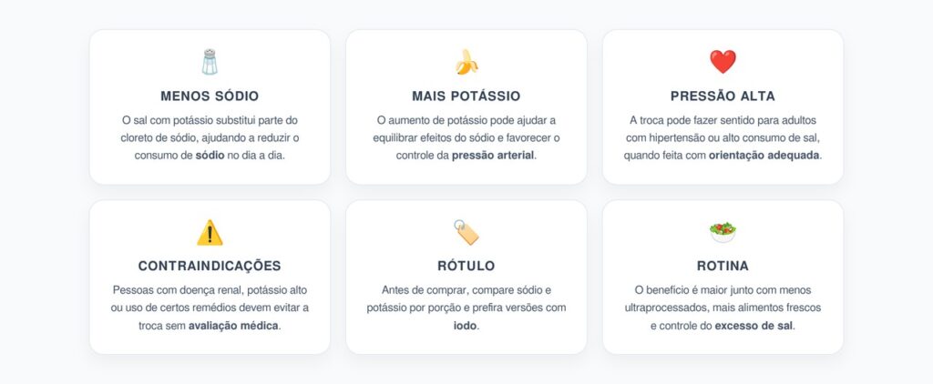 Sal com Potássio: Quando Ajuda na Pressão Alta e Quando Exige Cuidado