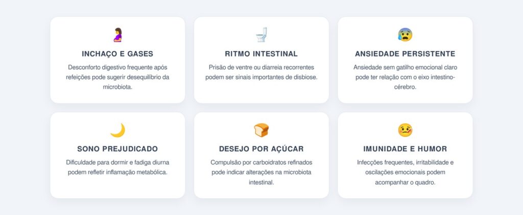 Quais sinais indicam disbiose ligada à ansiedade?
