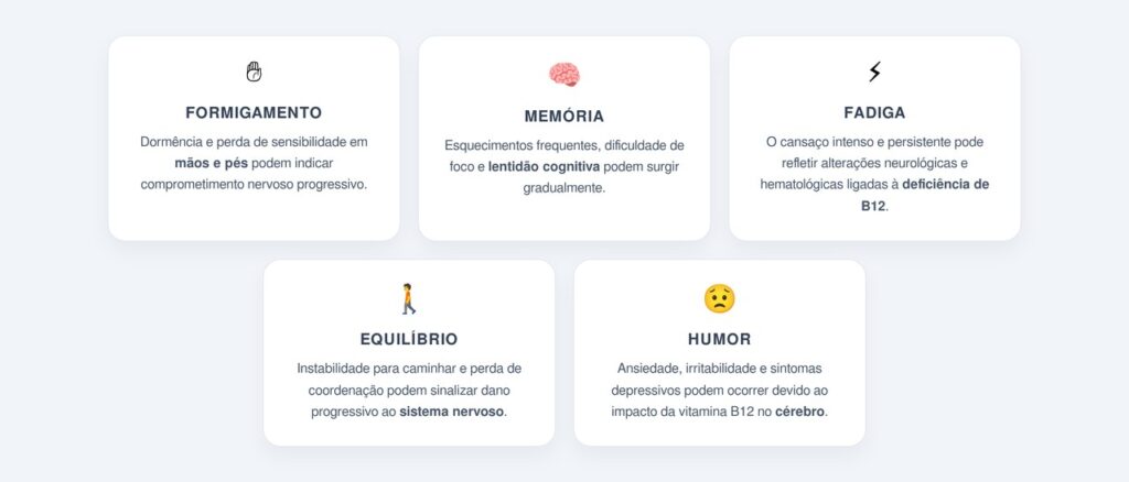 Quais são os principais sinais neurológicos da deficiência de B12?