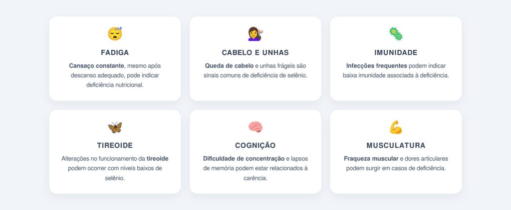 Quais são os sintomas da deficiência de selênio?