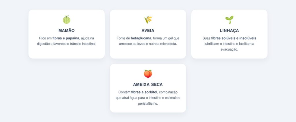 Quais alimentos ricos em fibras regulam o trânsito intestinal?