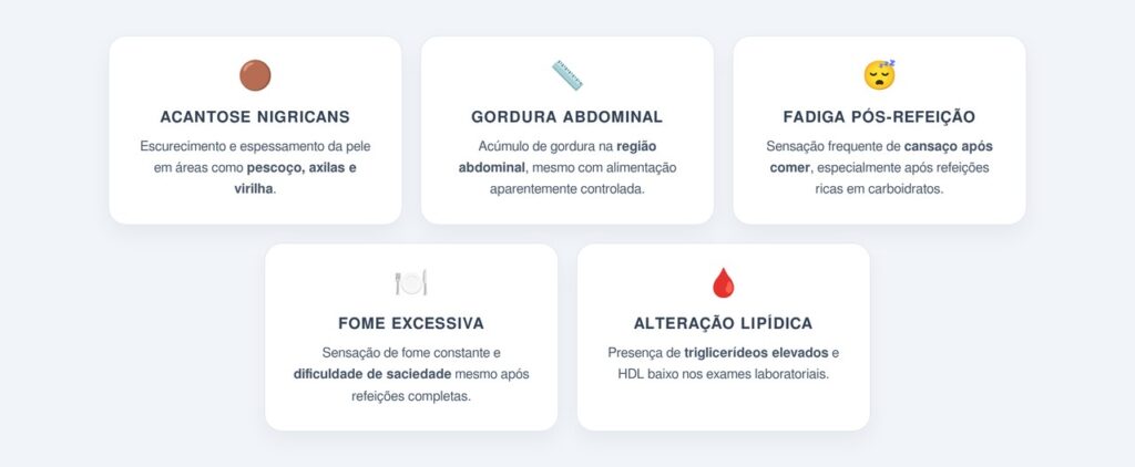 Quais são os sinais clínicos que indicam resistência à insulina?